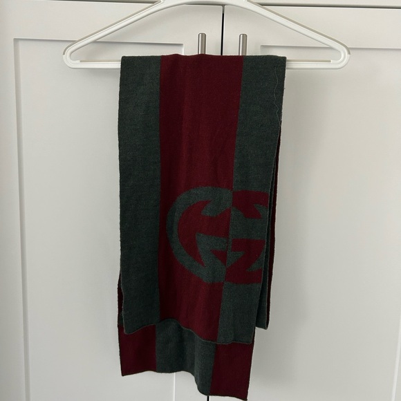Gucci Burgundy and Charcoal Wool Scarf - Picture 1 of 4